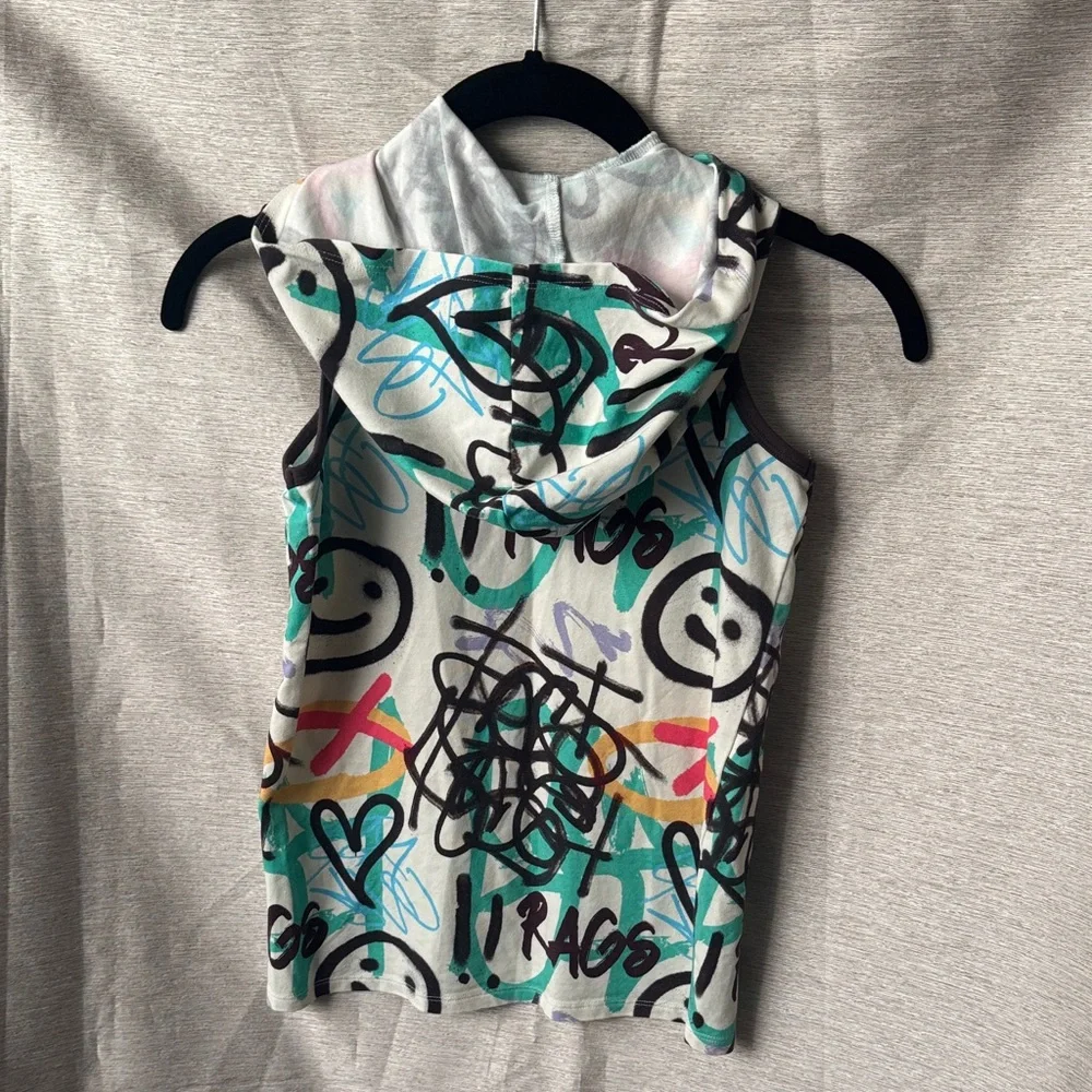 Rags Kids Graffiti Print Hooded Tank Top - White/Teal - Picture 4 of 4
